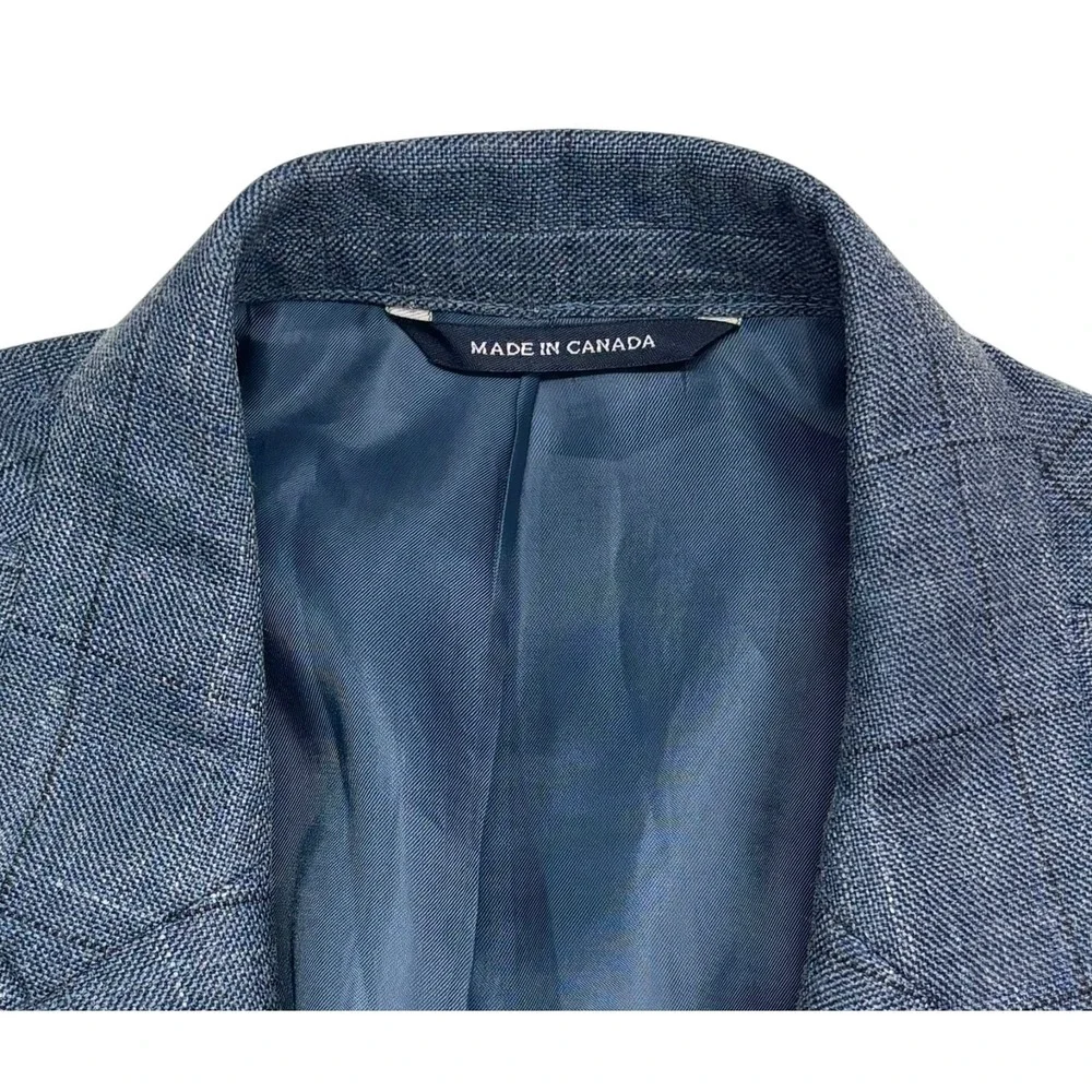 Ralph Lauren 42R Blue Windowpane Silk Wool Linen Blazer Jacket Sport Suit Coat